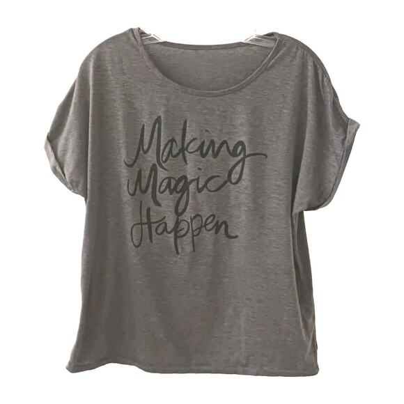 Revolve Making Magic Happen T-shirt Sz L GRAY Cursive Letters Preppy Boho Casual - Picture 8 of 13